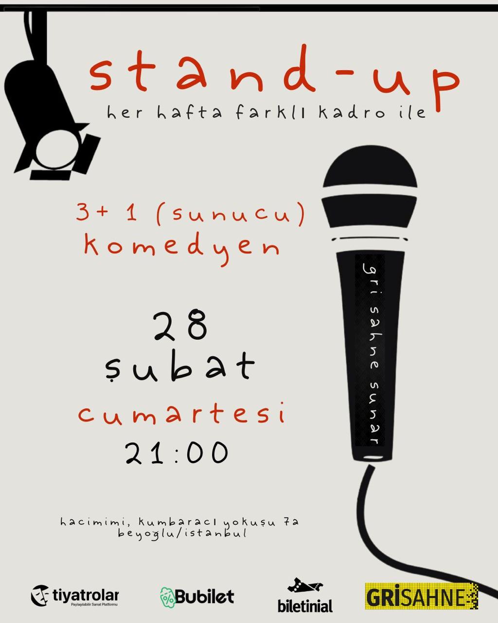 Stand up Gecesi tiyatro oyunu afişi - Gri Sahne Beyoğlu